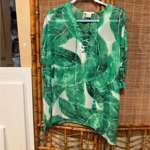 Oliviaceous leafy tropical sheer top